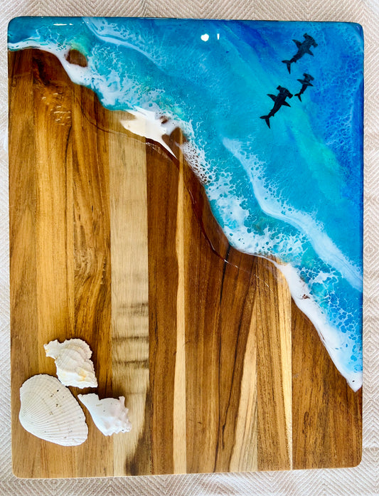 Shark Family Acacia Wood Charcuterie Board